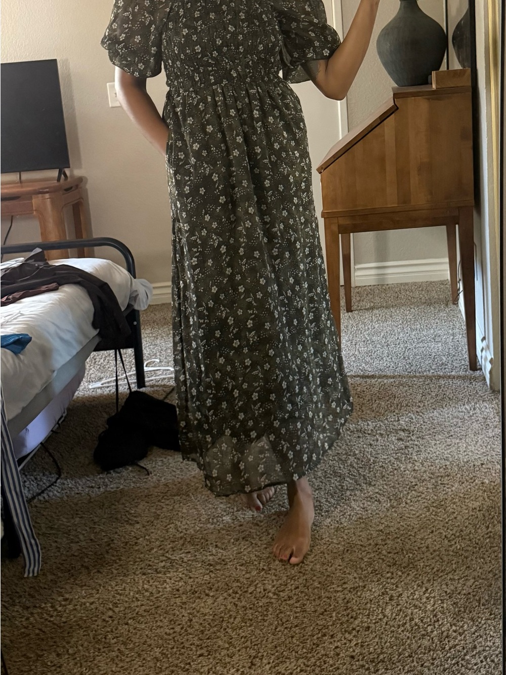 Old Navy Olive Green Floral Maxi Skirt